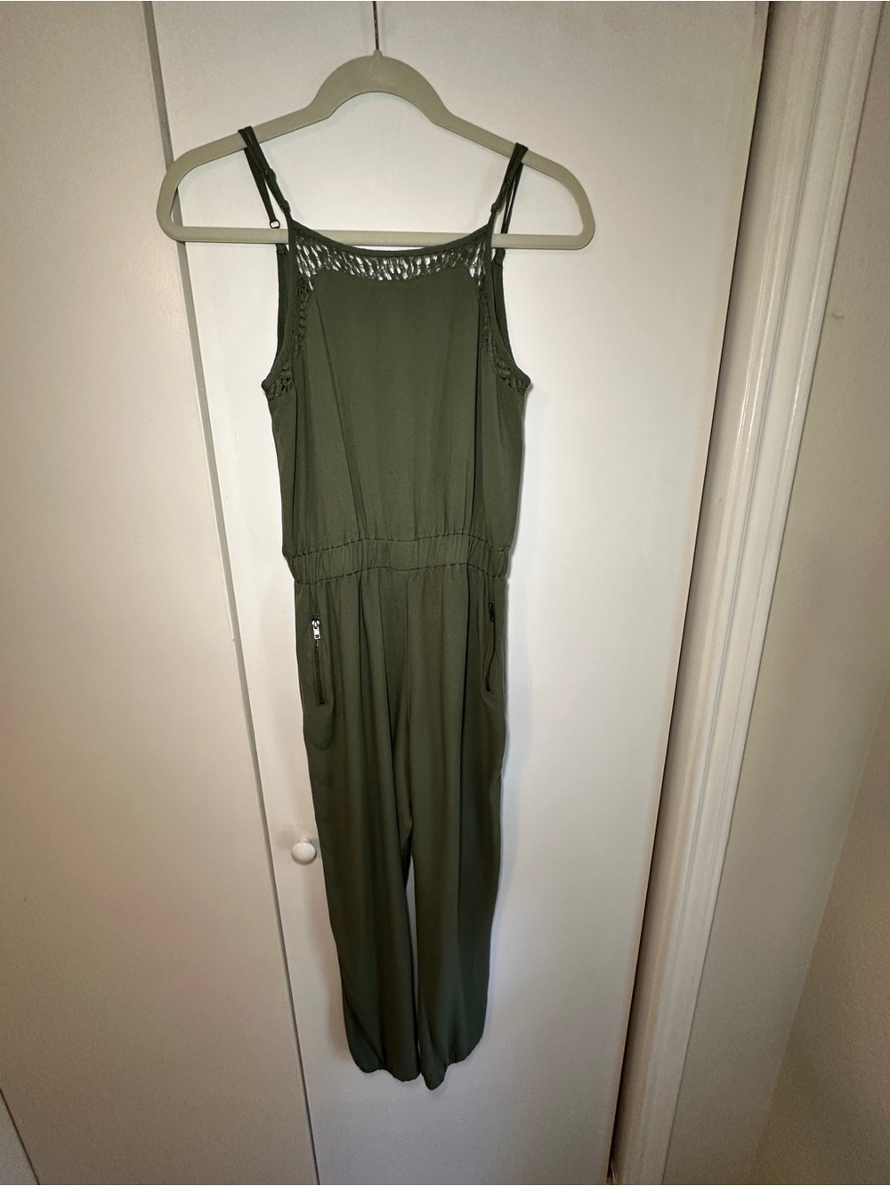 Xhilaration Olive Green Sleeveless Jumpsuit with Adjustable Straps